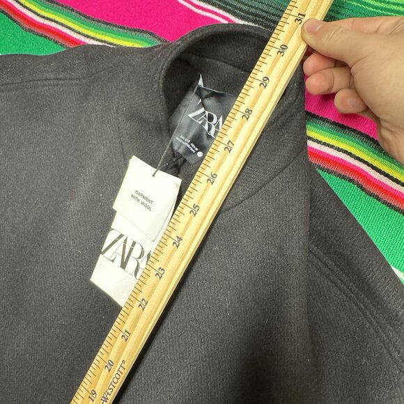 NWT ZARA Jacket Coat Men's Small Wool Blend Black Business Casual Bomber - Picture 5 of 7